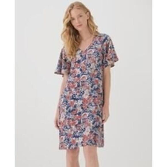 Pact Organic Cotton Autumn Cosmos Fit & Flare Dress Short Sleeve Size L - Picture 1 of 13